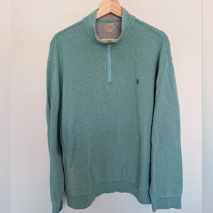 Polo Ralph Lauren Men's XL Green 1/4 Zip Pullover Knit Mock Neck Cotton Viscose